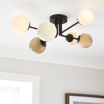 An Image of Eli Milky 6 Light Semi Flush Ceiling Light Black