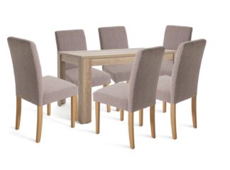 An Image of Argos Home Preston Dining Table & 6 Brown Chairs