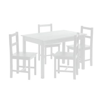 An Image of Argos Home Raye Solid Wood Dining Table & 4 White Chairs
