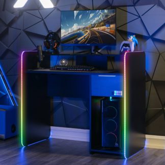 An Image of Electra Desk with Wirelesss Charging and LED Lights Black