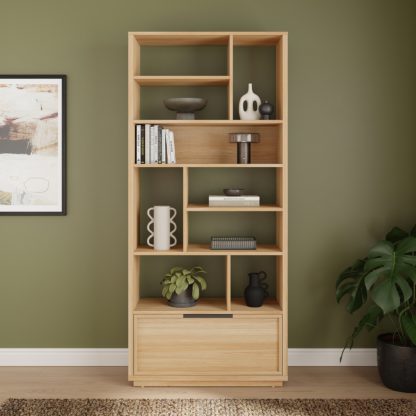 An Image of Hardy Slim Bookcase With Drawer, Oak Effect Oak