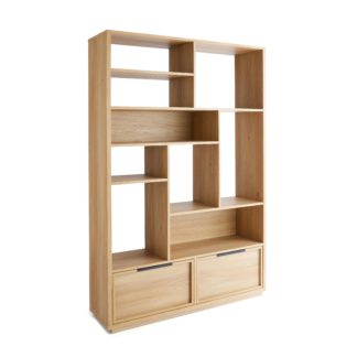An Image of Hardy Wide Bookcase with 2 Drawers, Oak Effect Oak