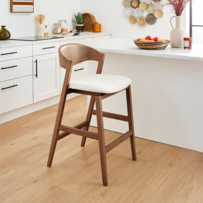 An Image of Oskar Boucle Bar Stool Dark Stained Wood