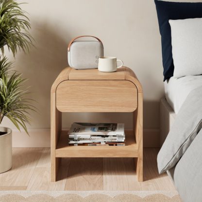 An Image of Bennett 1 Drawer Bedside Table, Light Oak Wood (Brown)