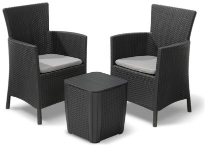 An Image of Keter Iowa 2 Seater Rattan Effect Garden Bistro Set-Graphite