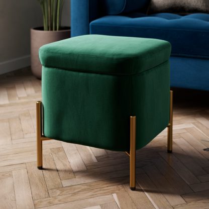 An Image of Ivy Velvet Storage Footstool Velvet Ivory