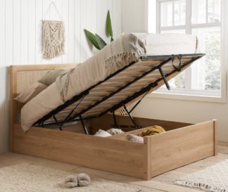 An Image of Croxley - King Size - Ottoman Storage Bed Frame - Oak - Rattan Wood - 5ft - Happy Beds
