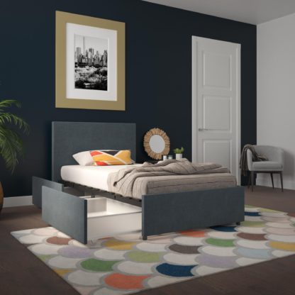 An Image of Novogratz Kelly Linen 2 Drawer Bed Navy