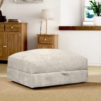 An Image of Hattie Tonal Plush Chenille Storage Footstool Tonal Plush Chenille Aqua