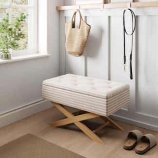 An Image of Wooden Storage Bench, Woven Stripe Natural Natural