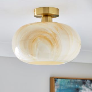An Image of Lacey Alabaster Semi Flush Ceiling Light Gold