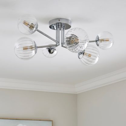 An Image of Eli Ribbed 6 Light Semi Flush Ceiling Light Silver