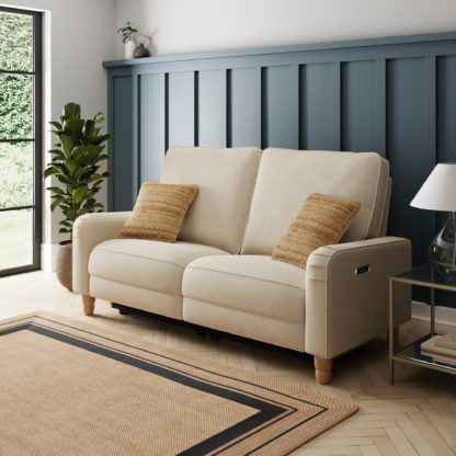 7a950ec13847931005c2ba80248f90e15daf2c9018fa8ef68a3fea4f3c41dc50.jpg An Image of Beatrice Luna Fabric Natural Power Recliner 3 Seater Sofa Natural