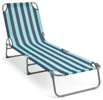 An Image of Habitat Folding Metal Sun Lounger - Blue