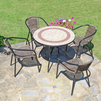 An Image of Henderson 91cm Patio Table with 4 Springdale Chairs Set Brown