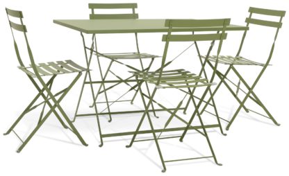 An Image of Habitat Eve 4 Seater Folding Metal Patio Set - Light Green