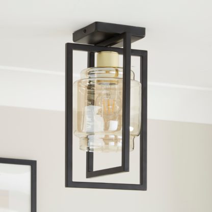 An Image of Seattle Industrial Flush Ceiling Light Black