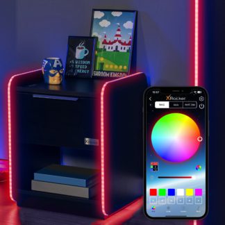 An Image of Electra Bedside Table with Wireless Charging and LED Lights Black