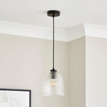 An Image of Ezra Ribbed Glass Pendant Light Black