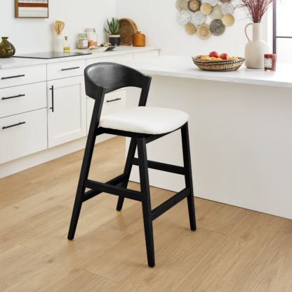 An Image of Oskar Boucle Bar Stool Dark Stained Wood