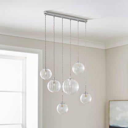 An Image of Eli Ribbed 6 Light Cluster Ceiling Light Silver