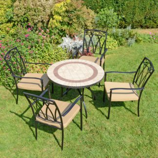 An Image of Henderson 91cm Patio Table with 4 Austin Chairs Set Brown