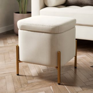 An Image of Ivy Velvet Storage Footstool Velvet Ivory