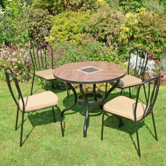An Image of Harrison 91cm Patio Table with 4 Milton Chairs Set Brown