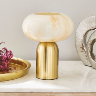 An Image of Lacey Alabaster Metal Touch Table Lamp Gold