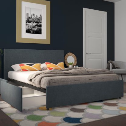 An Image of Novogratz Kelly Linen 4 Drawer Bed Grey