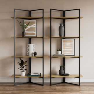 An Image of Ramson Tall and Wide Shelving Unit, Oak and Black Black