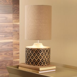 An Image of Orissa Short Wooden Diamond Table Lamp Taupe