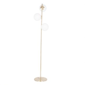 An Image of Asterope White Orb and Gold Metal Floor Lamp Brass