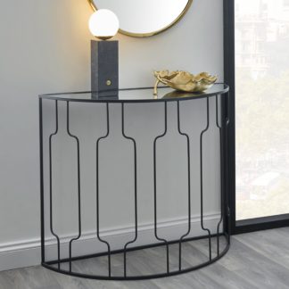 An Image of Caprisse Mirrored Glass Half Moon Console Table Black