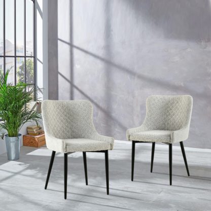 An Image of Set of 2 Indus Valley Simba Stitched Back Boucle Dining Chairs Grey