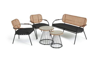 08fd566dbb975beec0e9ac8fcef89e9679da0f72f026849551bf00bd80d04812.jpg An Image of Habitat Noah 4 Seater Metal Garden Sofa Set - Black & Oak