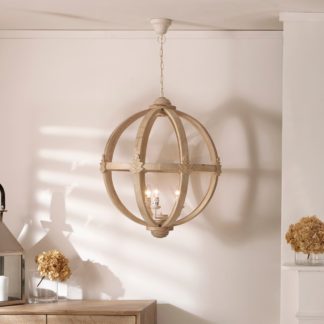 An Image of Javier Round Wooden Pendant Light White