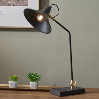 An Image of Canton Matt Black and Brass Metal Cone Table Lamp Black