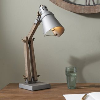 An Image of Lincoln Wood and Grey Metal Table Task Lamp Brown