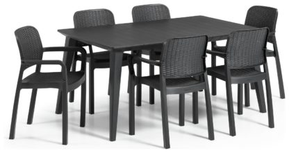 An Image of Keter Lima 6 Seater Plastic Garden Patio Set - Dark Grey