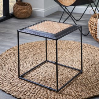 An Image of Ezio Leather and Rattan Stool Black