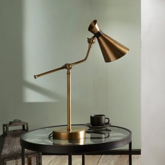 An Image of Wendell Antique Brass Metal Conical Table Lamp Antique Brass