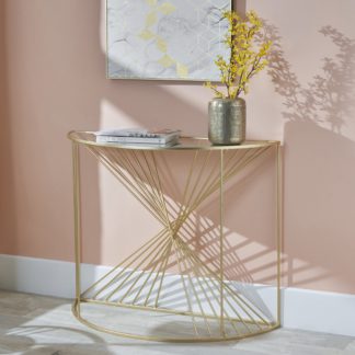 An Image of Liberty Glass and Gold Half Moon Console Table Gold