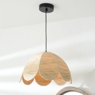 An Image of Petal Scalloped Raffia Pendant Light Natural