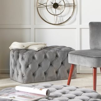 An Image of Seraphina Velvet Buttoned Ottoman Dove (Grey)