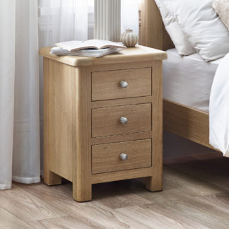An Image of Memphis - 3 Drawer Bedside Table - Limed Oak - Wooden - Happy Beds