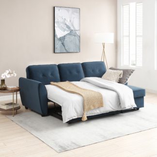 An Image of Mila Corner Sofabed, Velvet Ink (Blue)