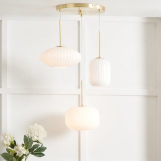 An Image of Alexa White Ribbed Glass and Gold Metal Cluster Ceiling Fitting White and Gold