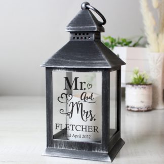An Image of Personalised Mr and Mrs Rustic Black Lantern Black