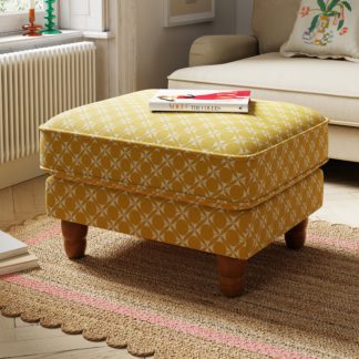 An Image of Beatrice Daisy Geometric Print Ochre Footstool Ochre (Yellow)